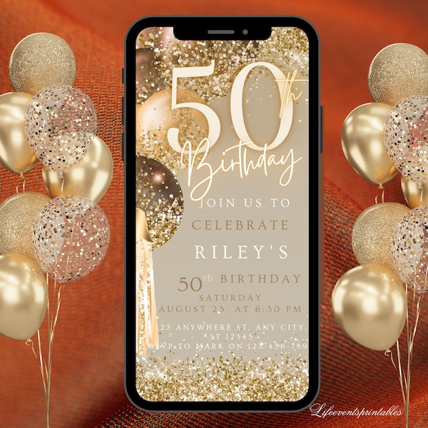 Digital 50th Birthday Invitation For Women, Editable 50th Invite Evite, Virtual Rustic Fifty Party Invite For Her, Birthday Invite For Her