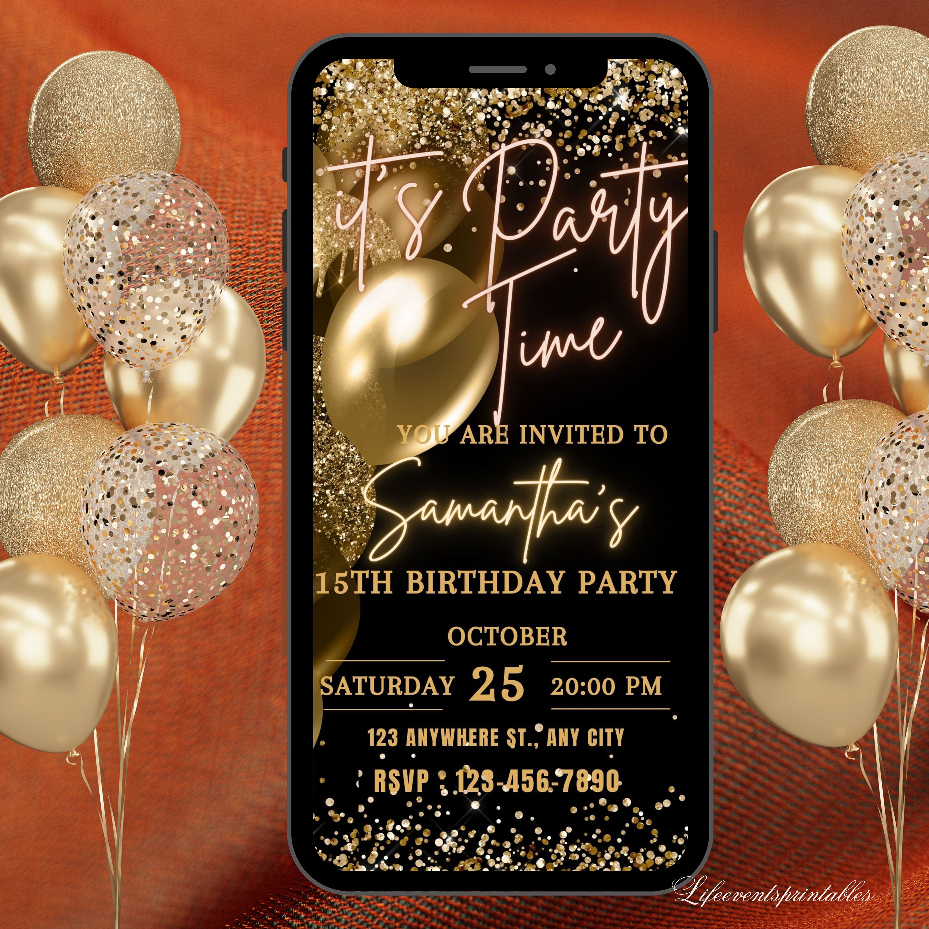 Digital Birthday Invitation Template, Electronic Birthday Invite Black ...