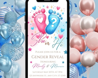 Digital Gender Reveal Invitation, Electronic Gender Reveal Evite, Baby Feet Gender Reveal, Baby Shower Party Invitation, Instant Download