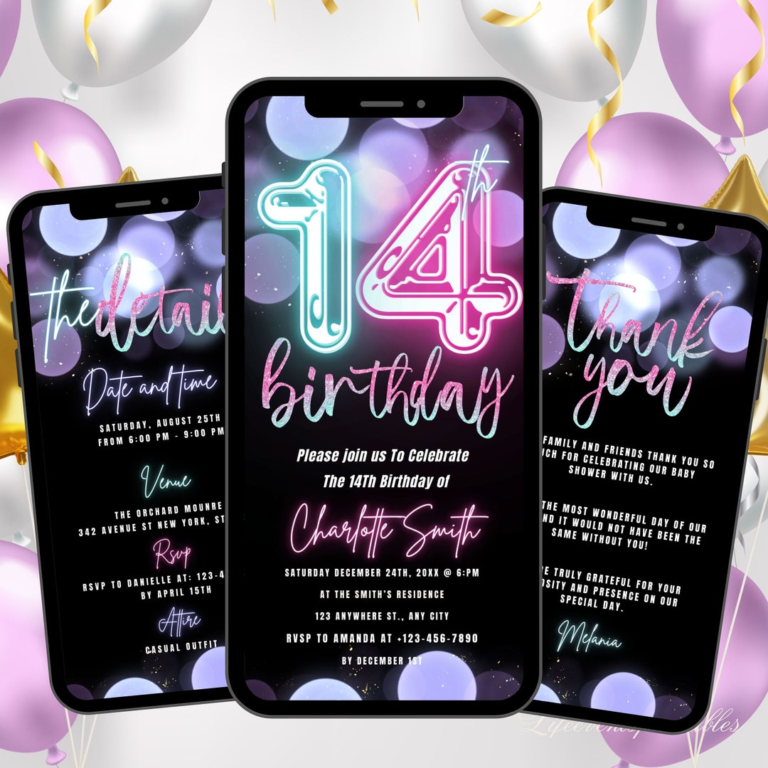 digital-14th-birthday-invitation-template-for-girls-neon-fourteenth