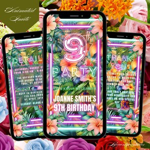 9e invitation d'anniversaire tropicale modifiable neuvième anniversaire tropical Aloha, invitation hawaïenne pour les filles, 9e fête inviter téléchargement immédiat