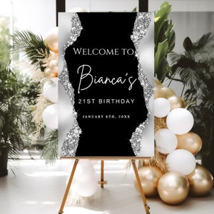 Birthday Welcome Sign Template Silver Agate Birthday Welcome Poster Instant Digital Download Editable Welcome Signage decor ANY AGE