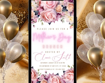 Editable Mothers Day Brunch Invitation Template, Mother's Day Invite, Digital Text Pink Floral Mothers Day Invitation, Mother's Day Evite