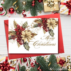 Merry Christmas Greeting Card Template Editable Christmas Card Boho Holiday Card Christmas Card Floral Editable Printable Template Download
