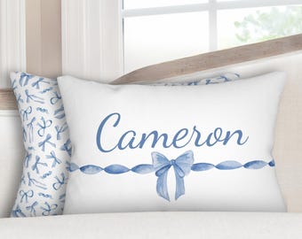 Pillow Coquette Personalized Pillow Coquette Custom Bow Pillow Blue Personalized Nursery Pillow Blue Dorm Pillow Coquette Blue Pillow Girl
