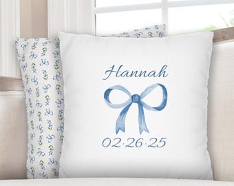 Blue Nursery Pillow Custom Baby Name Pillow Custom Baby Date Pillow Personalized Baby Pillow Coquette Nursery Newborn Gift for New Mom
