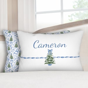 Personalized Christmas Pillow Custom Christmas Pillow with Name Nursery Pillow for Christmas Pillow for Girl&#39;s Room Blue Christmas Decor