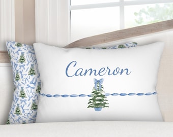 Personalized Christmas Pillow Custom Christmas Pillow with Name Nursery Pillow for Christmas Pillow for Girl&#39;s Room Blue Christmas Decor