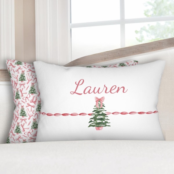 Almohada navideña personalizada, almohada navideña con nombre personalizado, almohada navideña coqueta, almohada navideña rosa, funda de almohada navideña rosa
