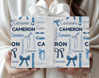 Wrapping Paper Personalized Wrapping Paper for Baby Shower Custom Wrapping Paper Coquette Wrapping Paper for Girl Personalized Blue Wrap