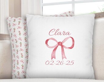 Pink Nursery Pillow Custom Baby Name Pillow Custom Baby Date Pillow Personalized Baby Pillow Coquette Nursery Newborn Gift for New Mom Pink