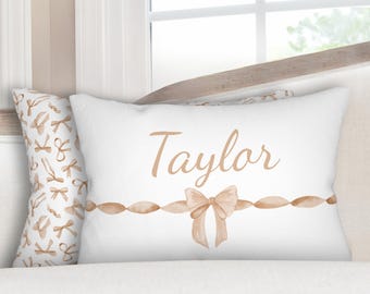 Pillow Coquette Personalized Pillow Coquette Custom Bow Pillow Beige Personalized Nursery Pillow Beige Dorm Pillow Coquette Beige Pillow