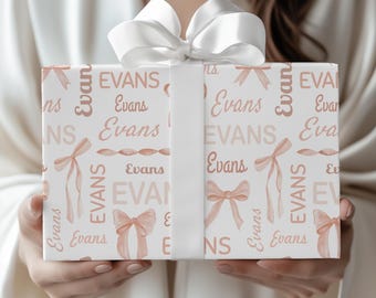 Wrapping Paper for Wedding Personalized Wrapping Paper for Bridal Shower Wrapping Paper Custom Name Gift Wrap Wedding Gift Blush Bow Wrap