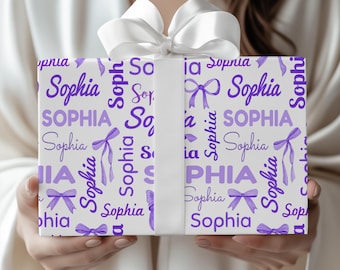 Wrapping Paper Personalized Wrapping Paper for Baby Shower Custom Wrapping Paper Coquette Wrapping Paper for Girl Personalized Purple Wrap