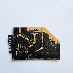 Porta-cartões em couro "Kikkou 1" porta-cartões em couro preto e amarelo pintado à mão. Porta-cartões amarelo e preto