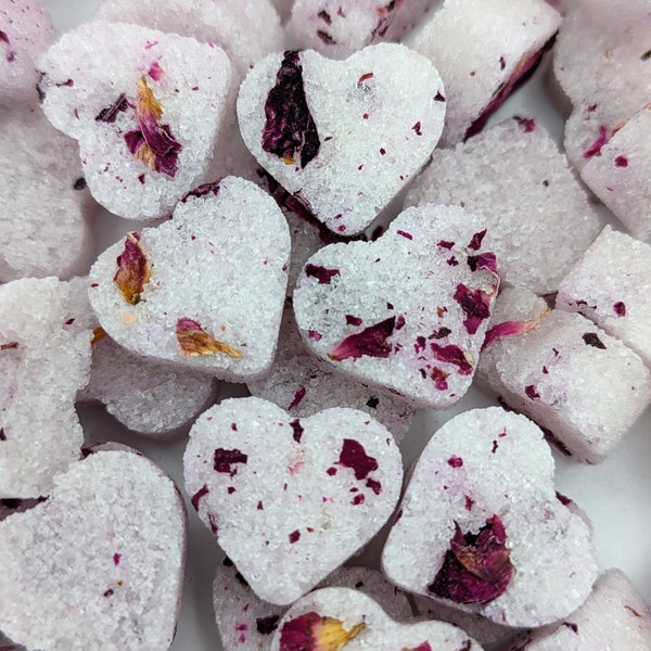 Rose Heart Sugar Cubes - Valentines Day- Infused Sugar, Handcrafted for Tea, Champagne, Coffee - Galentines Gift, Dried Rose Petals