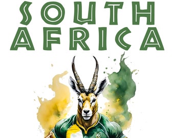 South Africa Rugby T-Shirt , Cotton Designer Watercolour T Shirt, Springbok, S M L XL 2XL 3XL 4XL 5XL