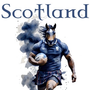 Scotland Rugby T-Shirt, Cotton Designer Watercolour T Shirt, Scottish Horse, S M L XL 2XL 3XL 4XL 5XL