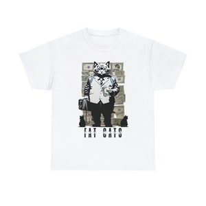 Fat Cats - Street Art Graffiti impresión digital en camiseta blanca - regalo de aniversario de Navidad de cumpleaños de estilo banky presente secreto santa