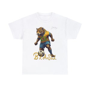 Brasil Football Soccer Brazil T-Shirt Artist Designer Jaguar Watercolour T Shirt, S M L XL 2XL 3XL 4XL 5XL - Gift Present Christmas Birthday