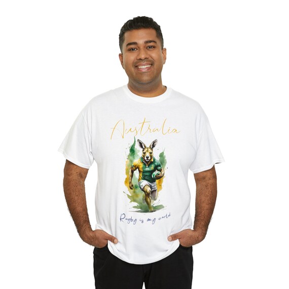 ラグビー　Australia Wallabies Tシャツ　レプリカ　刺繍　L Australia Rugby T-shirt, Cotton Designer Watercolour T Shirt