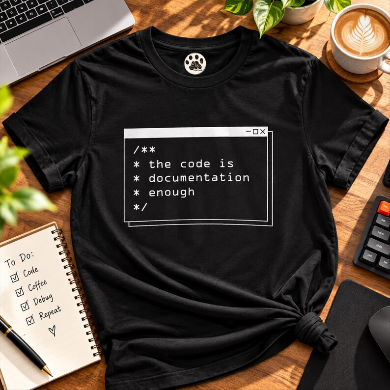 Funny Programmer T-Shirt, Code Is Documentation Enough Tee, Developer Gift image 1