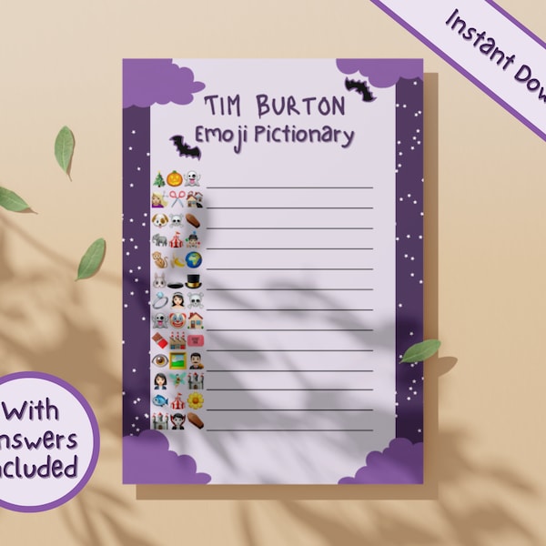 TIM BURTON Emoji Game, Downloadable Halloween Game, Guess the Movie with Emojis, The Nightmare Before Christmas, Corpse Bride, Beetlejuice