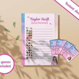 Pack Juegos de TAYLOR SWIFT - juego de mesa para Swifties, juegos de cartas, trivial, adivina el emoji, fiesta temática, The Eras Tour