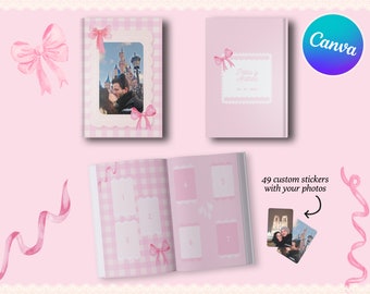 Álbum de cromos personalizado estilo Coquette, Plantilla de Canva, Regalo ideal para parejas, Libro imprimible rosa con fotos customizado