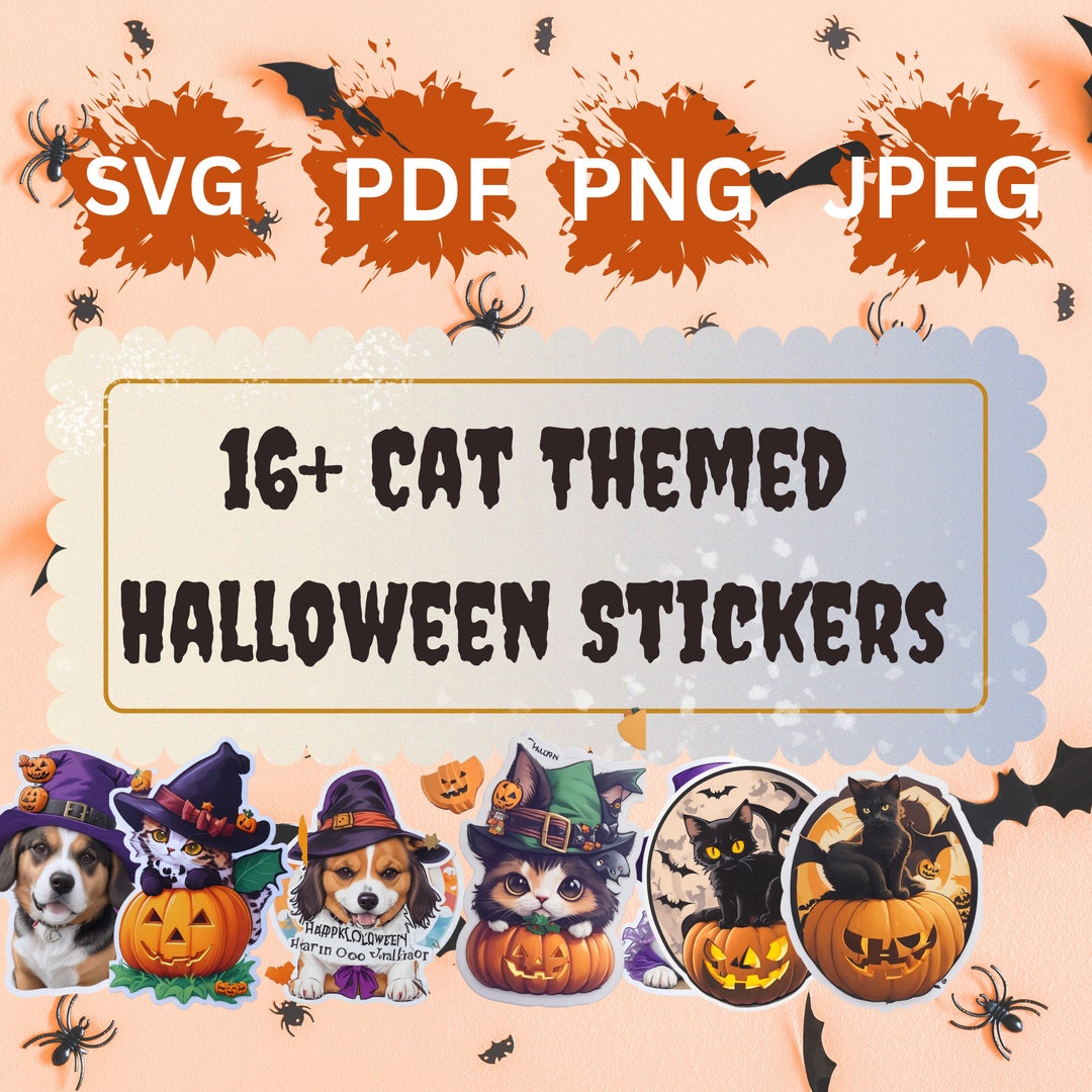 Halloween Cat Stickers. Cat Clipart. Halloween Themed Etsy