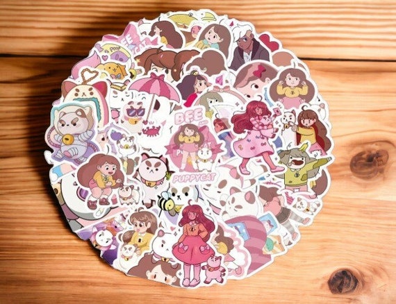 50 Pcs Pink cute Sticker Pack, PVC Vinyl, Girls Skateboard Laptop Decal Bomb