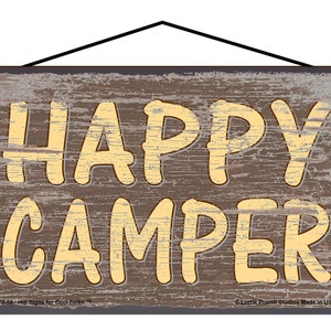 Happy Camper Sign - Brown Vintage Style Rustic Decor for Camping Families - Vacation Cabins, Home Decor