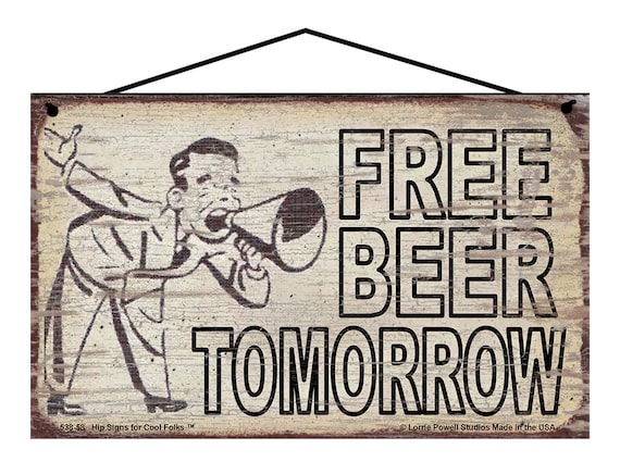 Hostye Cartello In Metallo 'Free Beer Tomorrow' – Targa Vintage 20x30 Cm Per Bar E Pub
