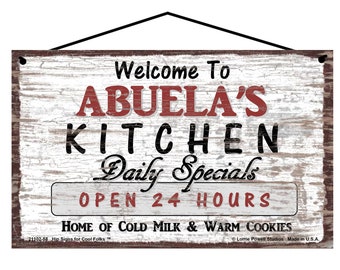 Welcome to Abuela's Kitchen Sign Vintage Style Home Decor, Daily Specials Open 24 Hours, Vintage Style Grandma Gift for Spanish Grandmother