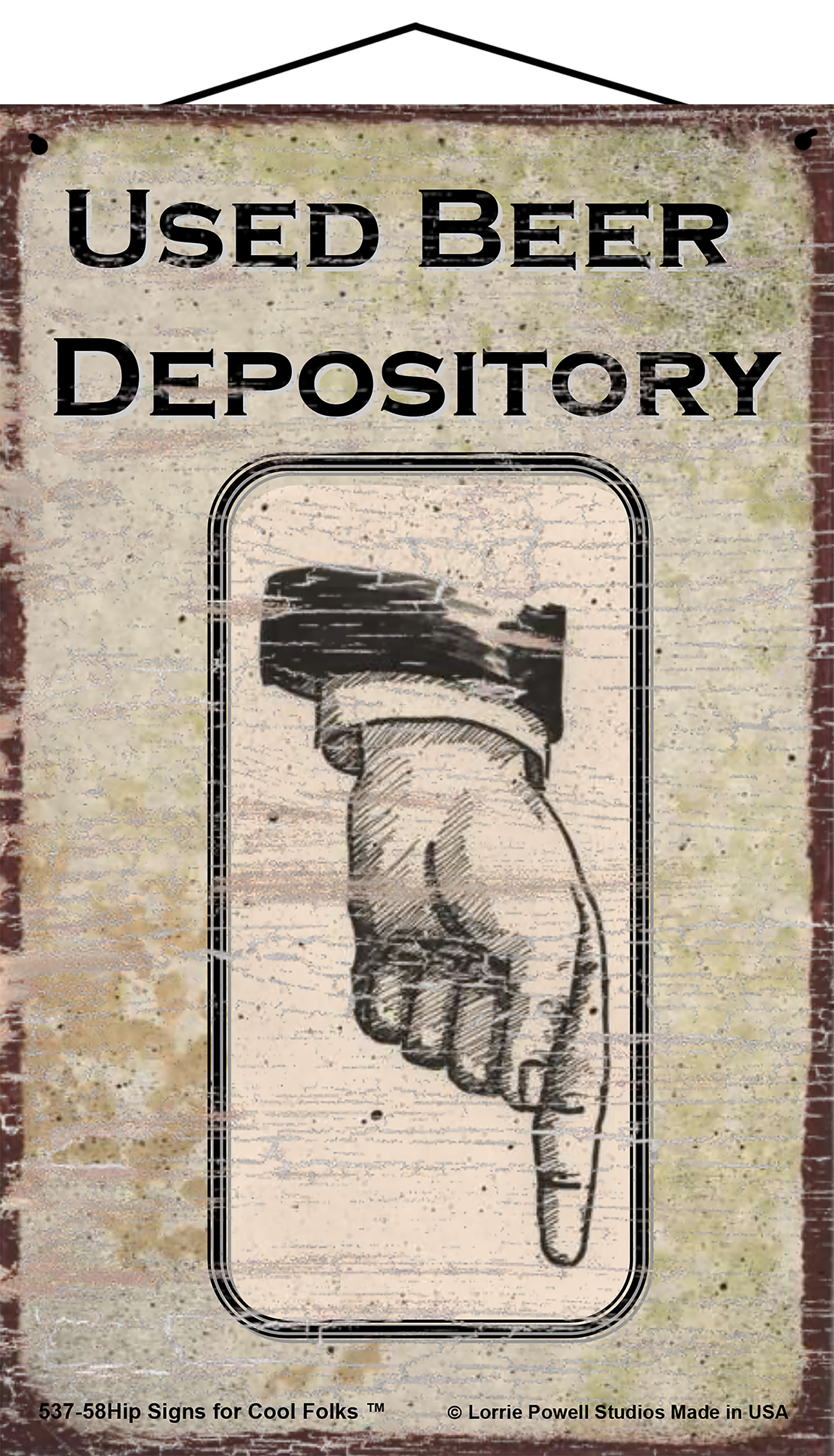 Vintage Style Bathroom Sign Used Beer Depository vertical With Hand