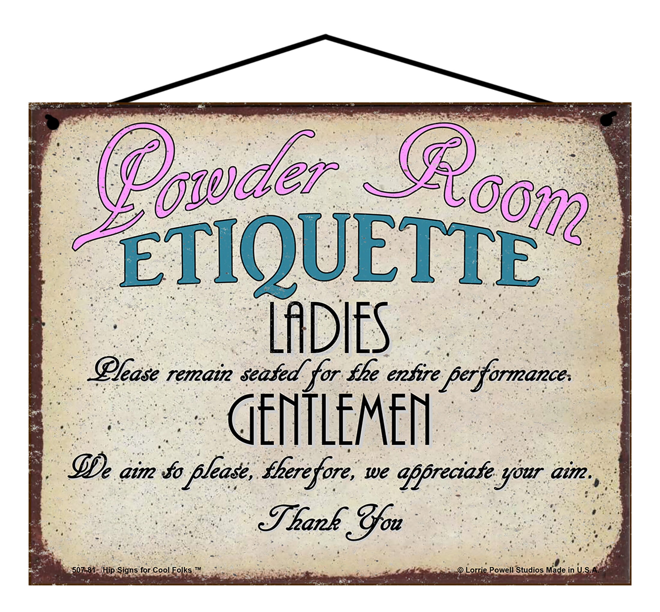 Powder Room Etiquette Sign - Vintage Style Bathroom Rules Sign for ...