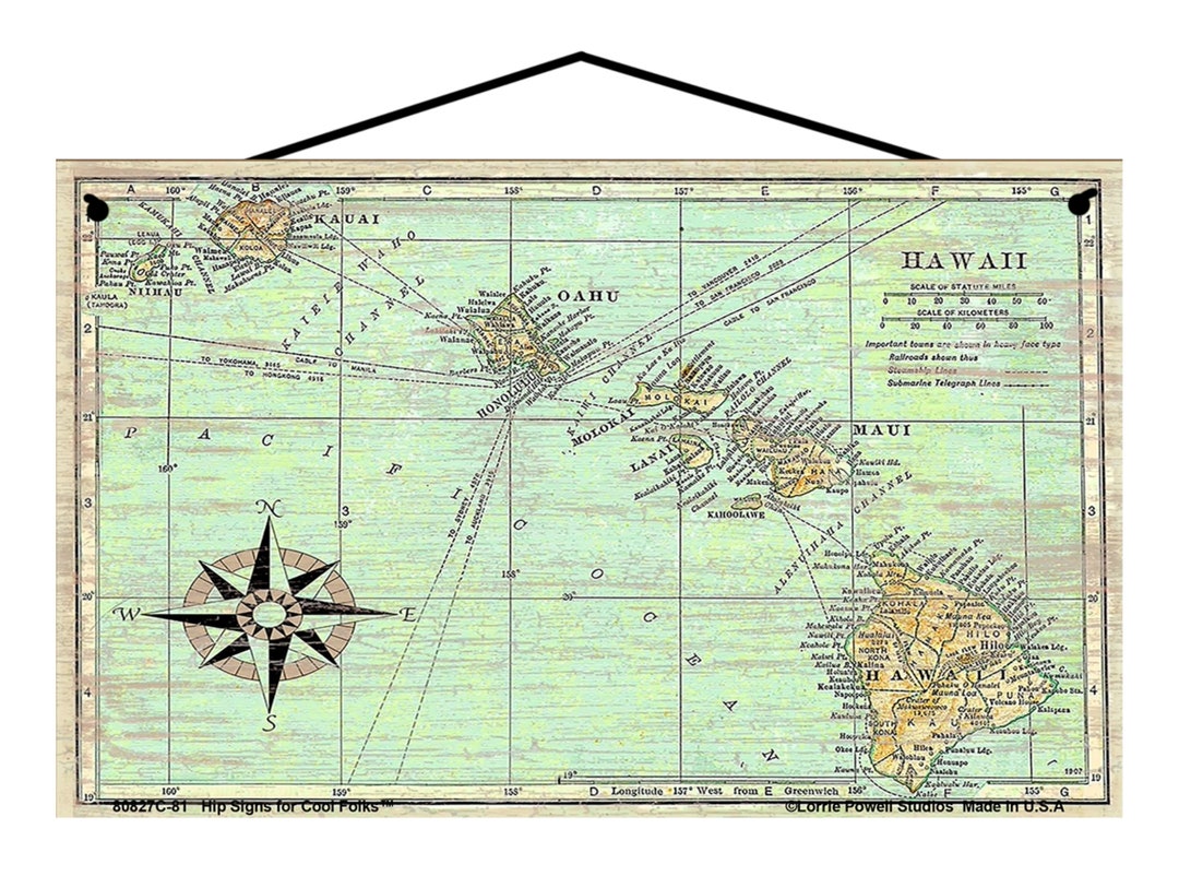 Hawaii Map アート作品 ヴィンテージ風フレーム Sign Featuring a Vintage Map of the State of Hawaii - With