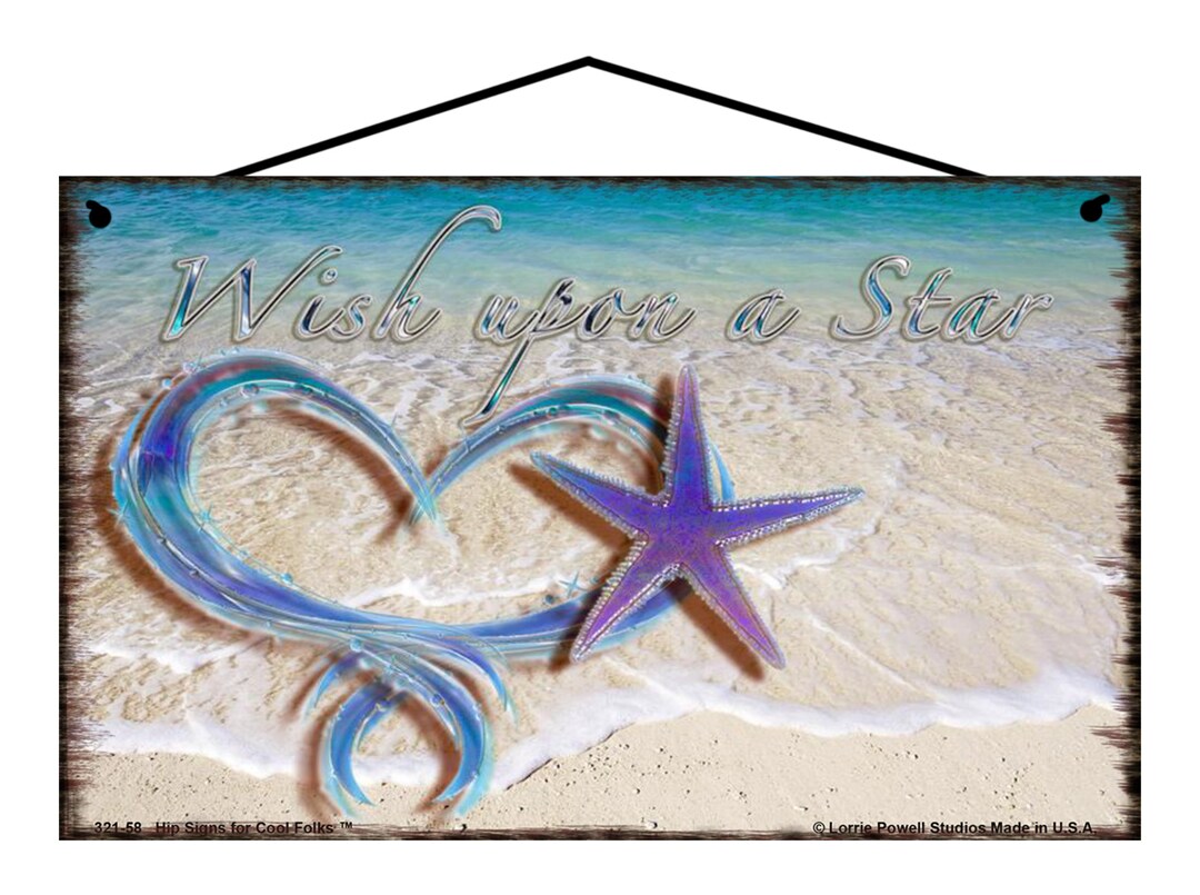 Photo inspiration: Whimsical Beach Themed Signs Reference: Wish Upon A Star Beach Themed Sign With Heart Sand