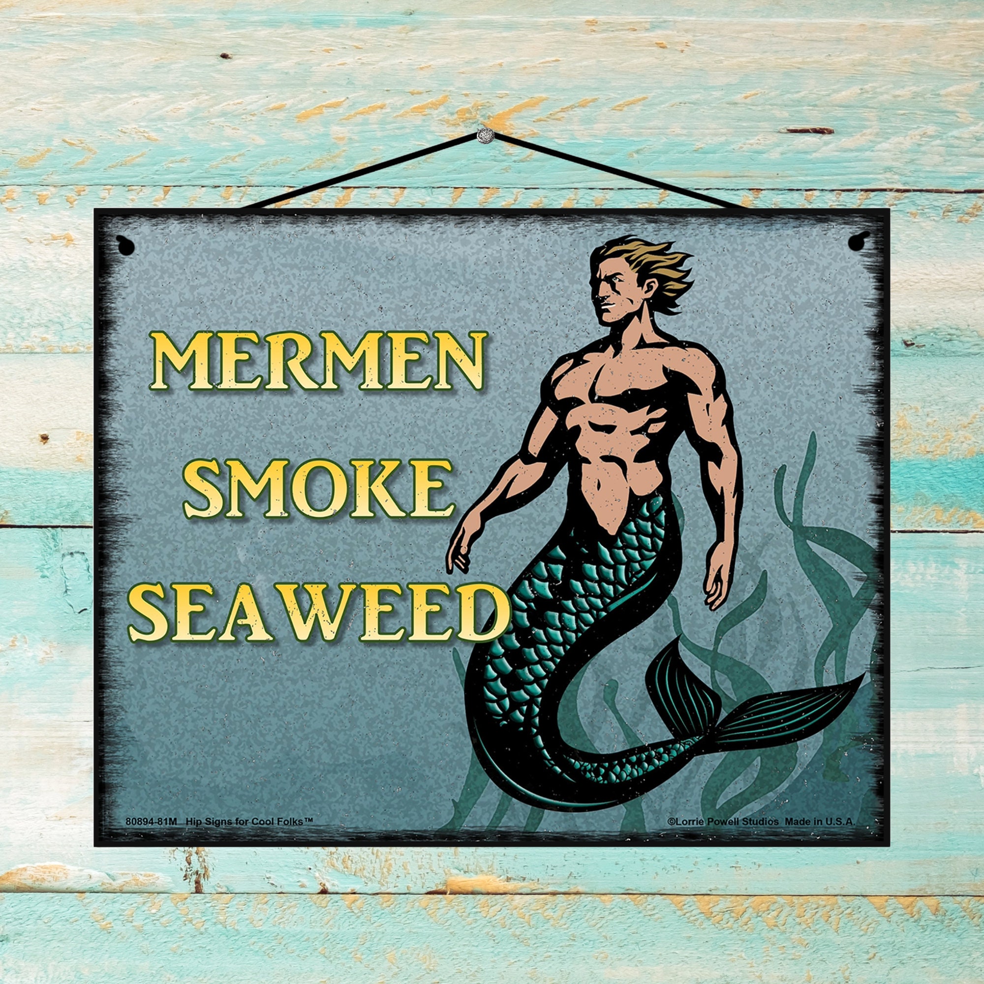 Mermen Smoke Seaweed Sign - Vintage Style With Strong Male Mermaid ...