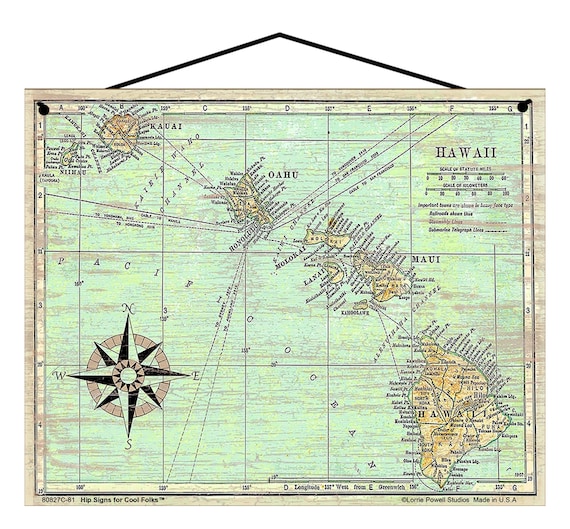 Hawaii Map アート作品 ヴィンテージ風フレーム Sign Featuring a Vintage Map of the State of Hawaii - With