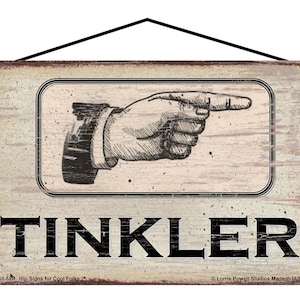 Vintage Style Bathroom Sign - Tinkler - Hand Pointing To The RIGHT - Directional Restroom Arrow Pointer Home Decor