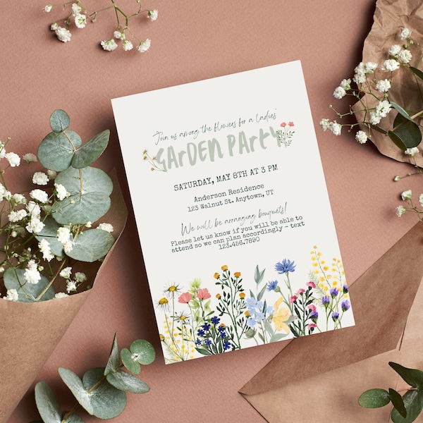 Ladies' Garden Party Invitation Template, Make Your Own Bouquet Girl Party, Spring Flowers Outdoor Mother's Day Party, Editable Printable