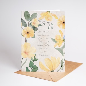 Fique quieto e saiba cartão de felicitações para impressão, cartão floral com versículo bíblico dobrado, cartão de simpatia, cartão de aniversário, impressão em casa, download instantâneo