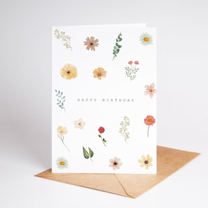 Carte de vœux imprimable fantaisiste de fleurs sauvages joyeux anniversaire, carte d’anniversaire de verdure florale, carte pliée 5x7, téléchargement instantané, impression à la maison