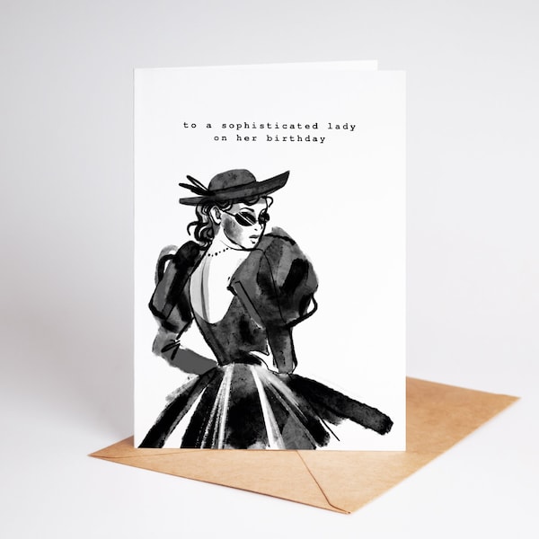 Sophisticated Lady Happy Birthday Printable Greeting Card, Classy Sassy Woman Birthday Card, Folded Card, Print at Home Instant Download