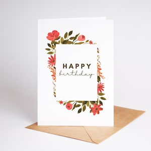 Cartão de feliz aniversário Bloom lindamente para impressão, cartão de aniversário de jardim de flores, cartão dobrado 5x7, download instantâneo, impressão em casa