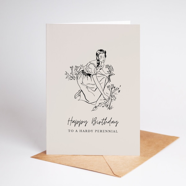 Happy Birthday To A Hardy Perennial Printable Greeting Card, Garden Woman Plant Lady Funny Birthday Card, Folded Card, Print at Home PDF