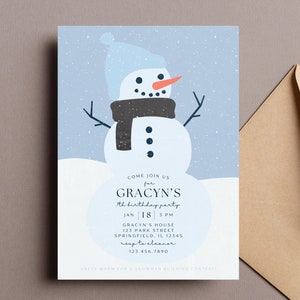 Snowman Birthday Party Invitation Template, Winter Snow Birthday, Snowman Building Contest Editable Printable Photo Invite, Instant Download