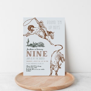 Round 'Em Up Boys Cowboy Birthday Party Invitation Template, Rodeo Roping Western Boy Birthday Editable Invite Any Age, Printable Invite