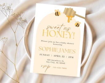 Sweet As Honey Baby Shower Invitation Customizable Template Bee Baby Shower Invite Neutral Yellow Simple Editable Template